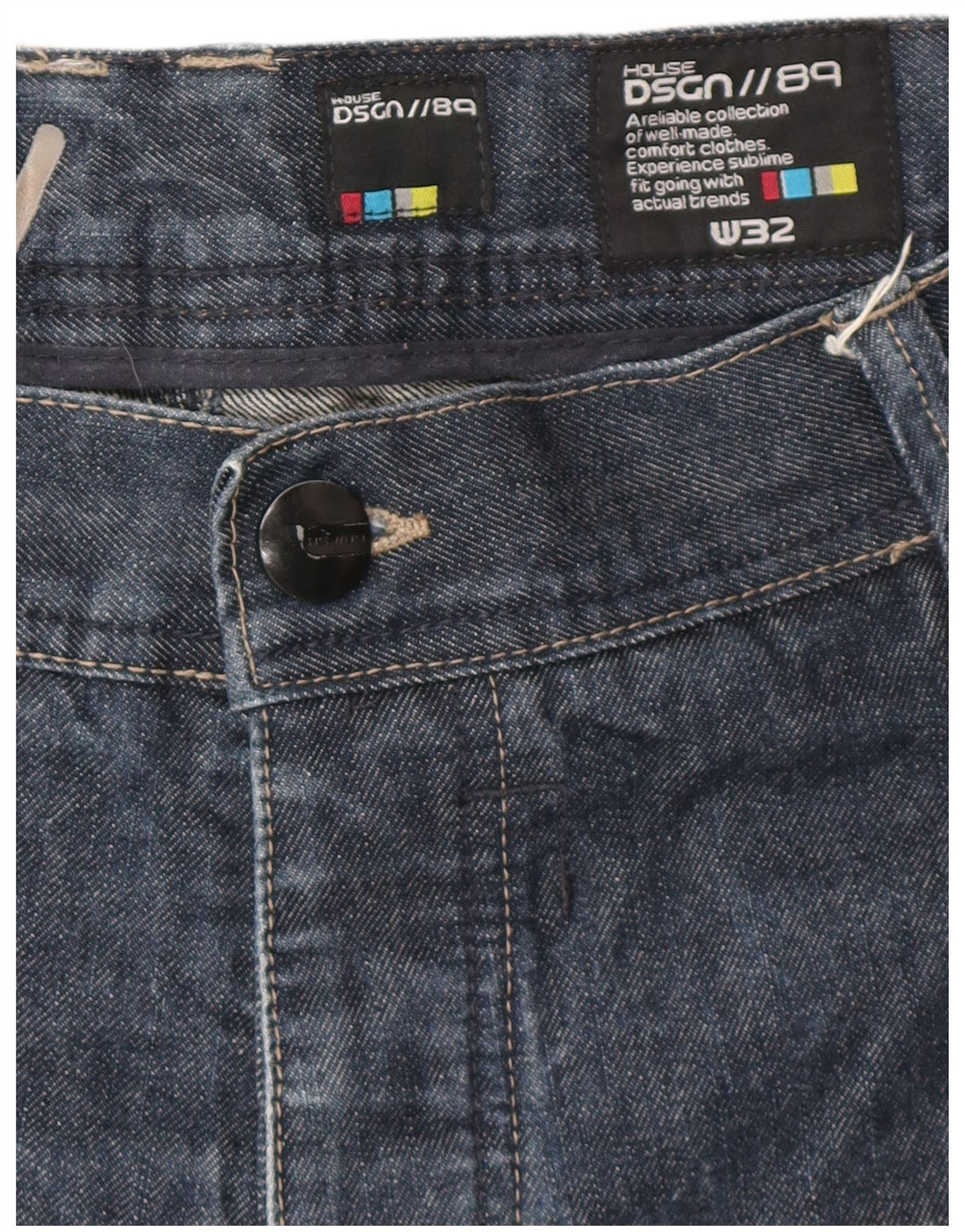 Shorts jeans cargo masculino vintage W32 azul marinho médio