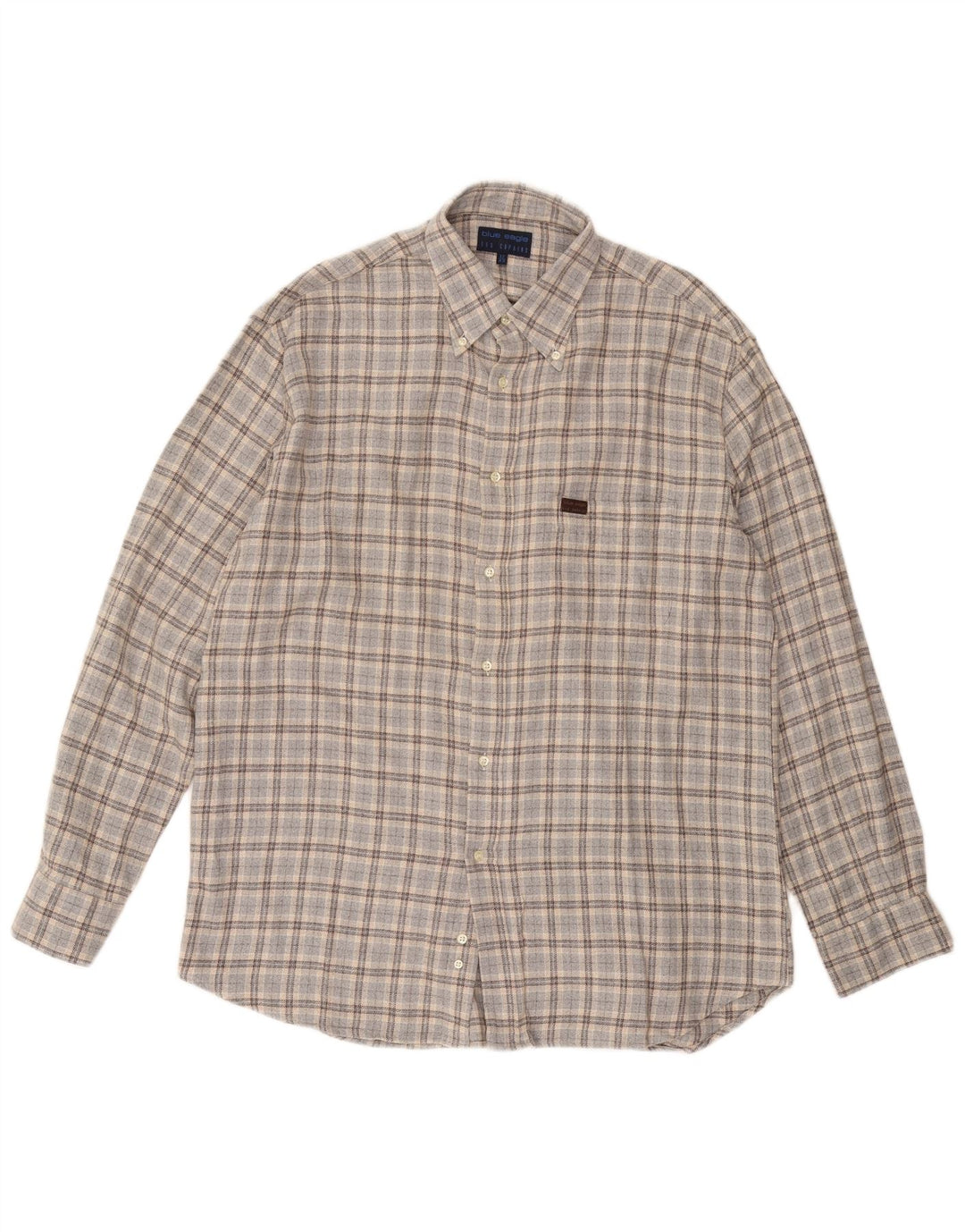 LES COPAINS Camisa masculina de flanela tamanho 17 43 XL algodão xadrez cinza