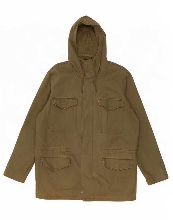 Jaqueta utilitária masculina com capuz Levi's UK 42 XL algodão cáqui