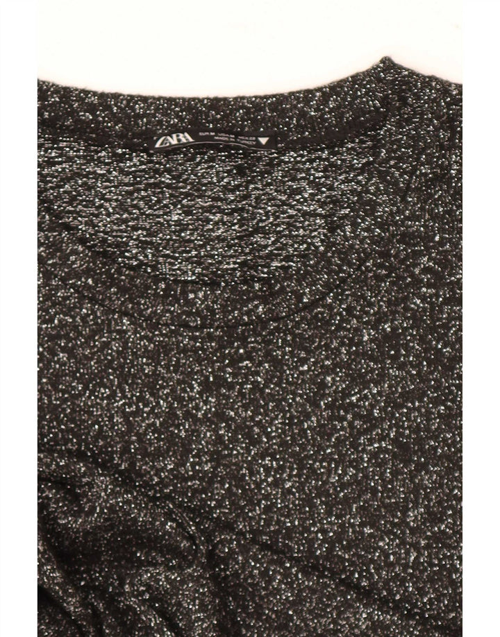 Top feminino Zara manga comprida UK 12 médio preto