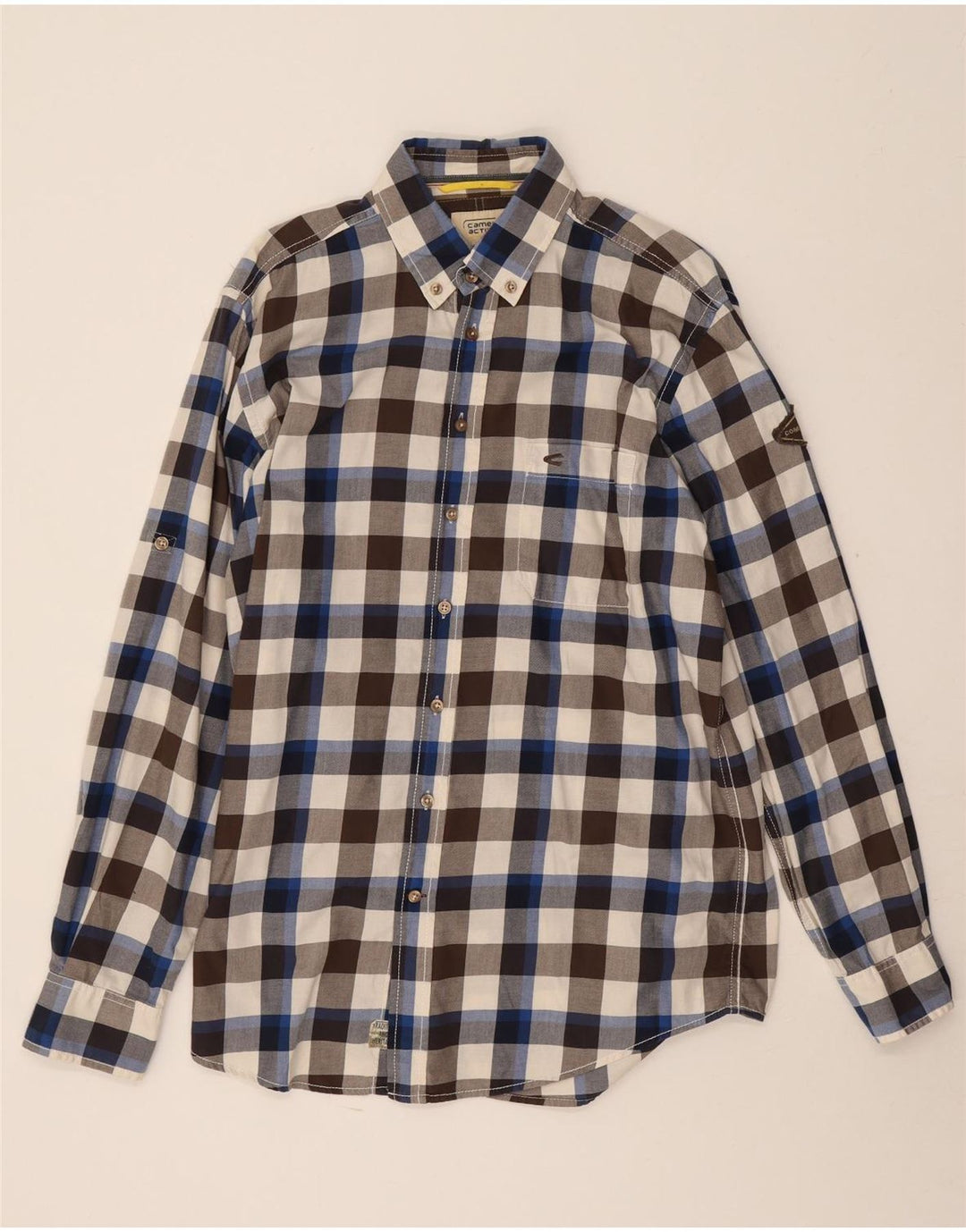 Camel Active Camisa masculina média multicolorida de algodão guingão
