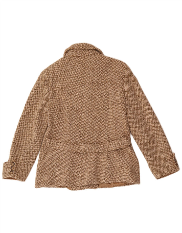 Casaco feminino de fim de semana Max Mara UK 16 grande lã espinha de peixe bege