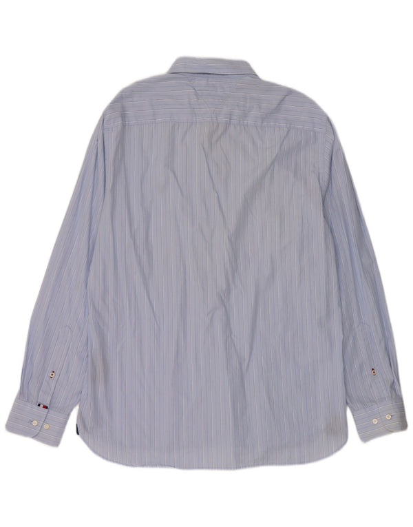 Camisa masculina Tommy Hilfiger Regular Fit grande algodão listrado azul