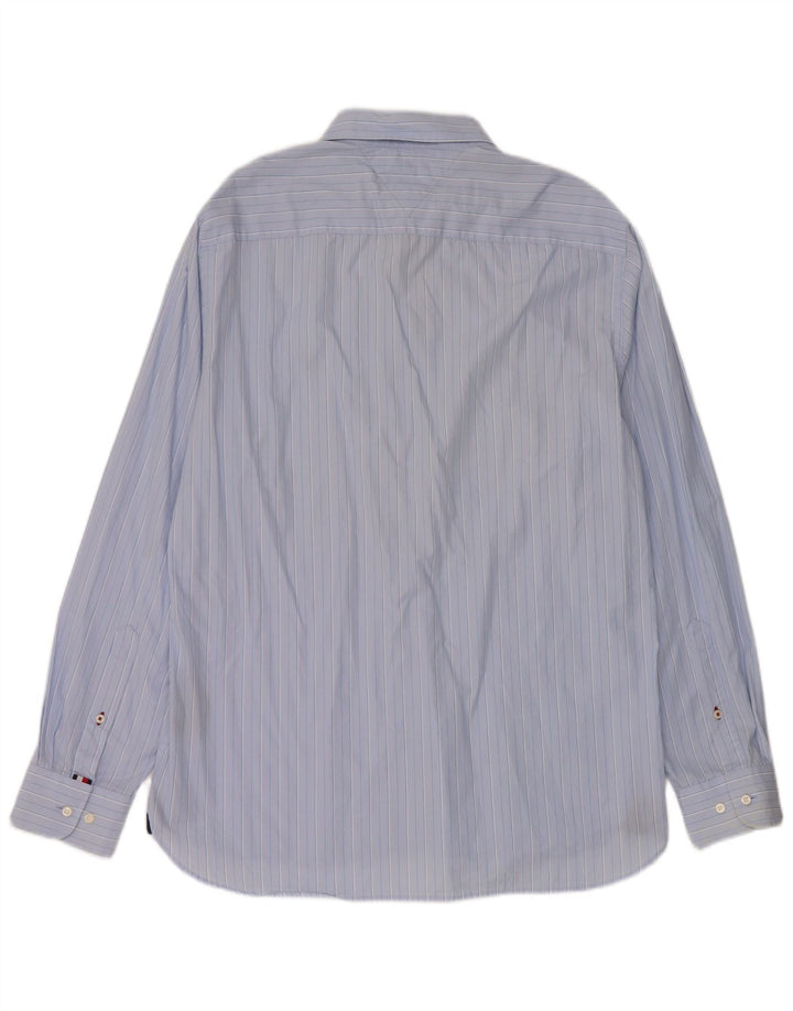 Camisa masculina Tommy Hilfiger Regular Fit grande algodão listrado azul