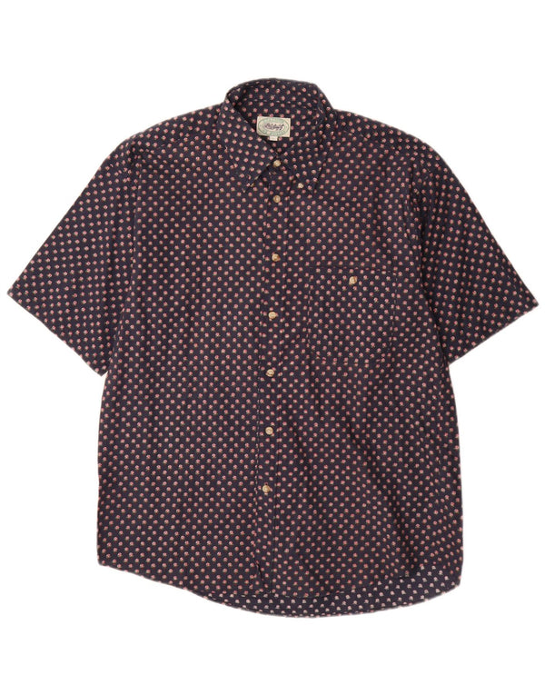 Camisa masculina vintage de manga curta grande algodão floral azul marinho