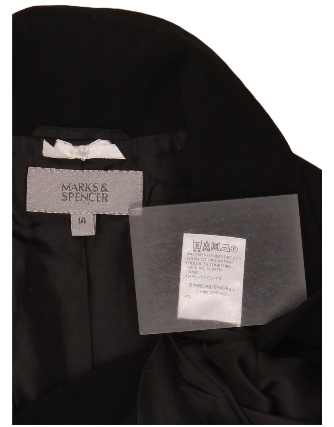 Jaqueta blazer feminina de 2 botões Marks & Spencer Reino Unido 14 poliéster preto médio