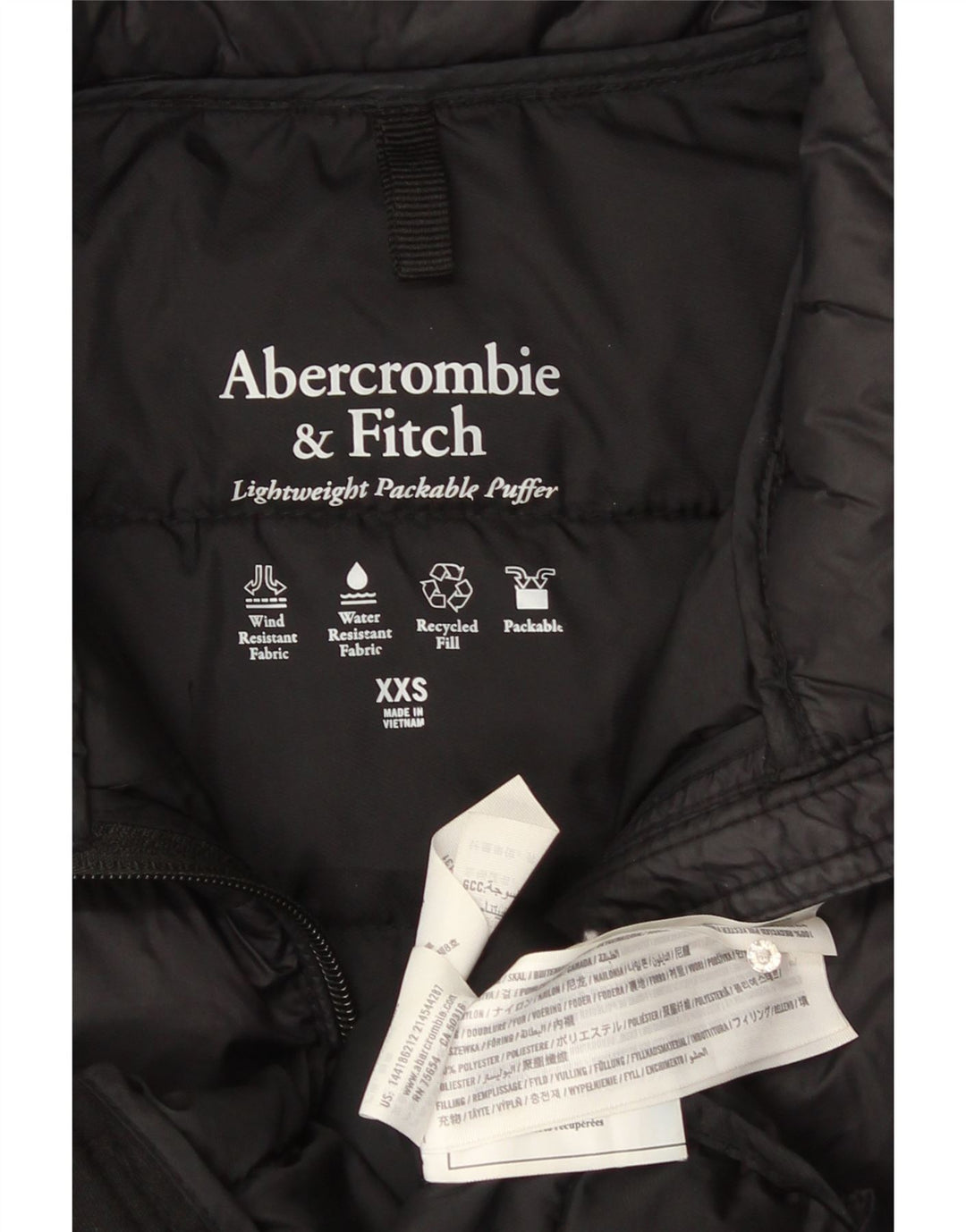 Jaqueta acolchoada feminina Abercrombie & Fitch UK 2 2XS poliéster preto