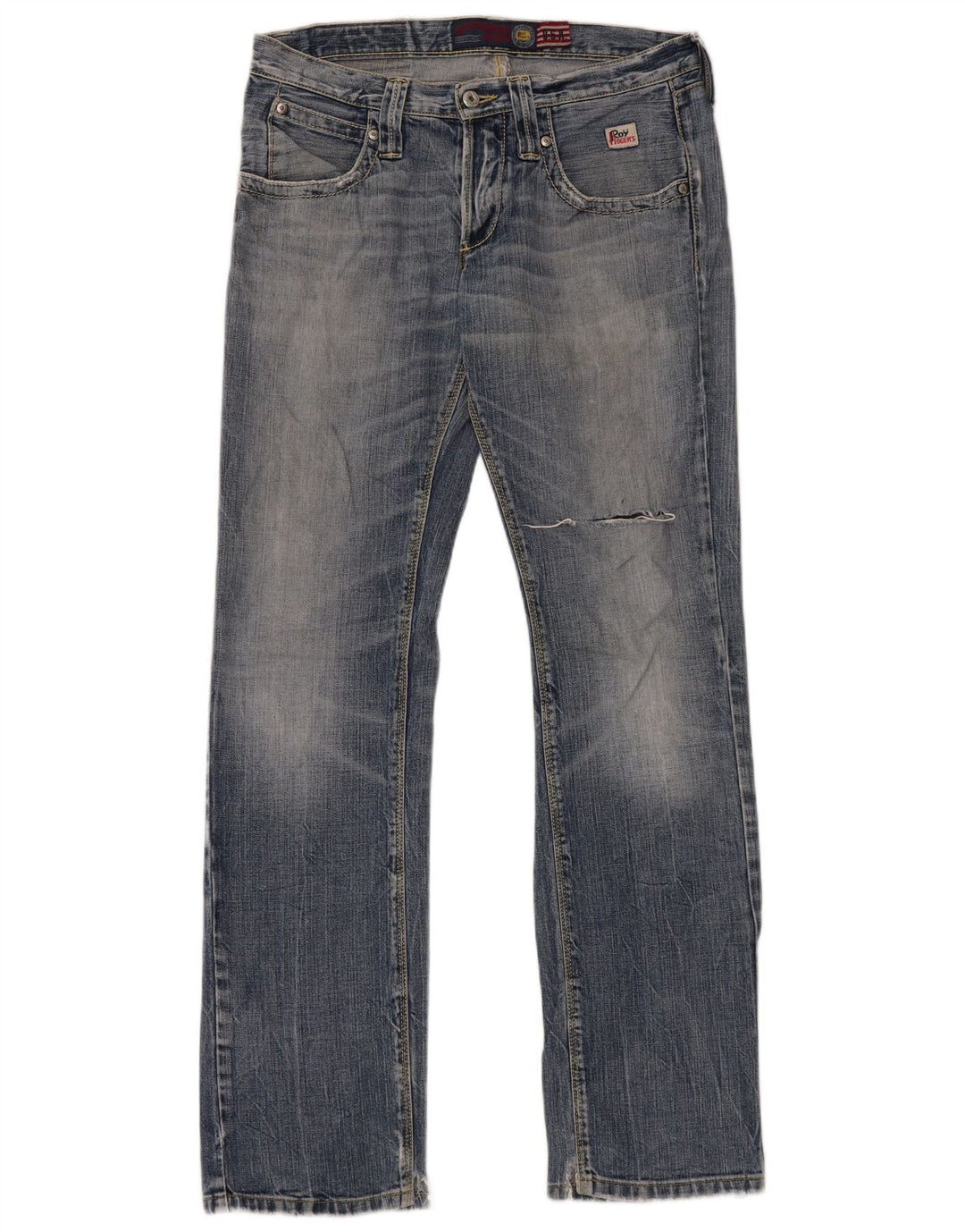 Calça jeans reta masculina Roy Rogers desgastada W31 L33 algodão azul