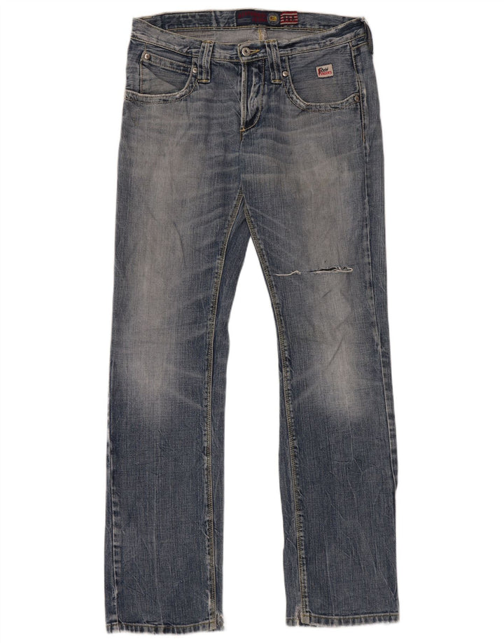 Calça jeans reta masculina Roy Rogers desgastada W31 L33 algodão azul