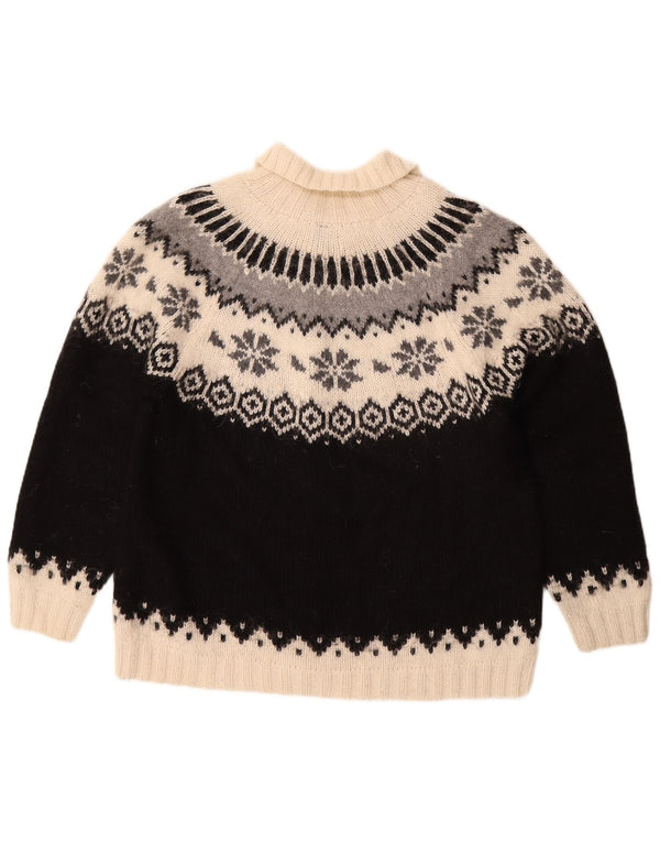 Suéter cardigã feminino vintage grande Reino Unido 18 XL preto Fair Isle