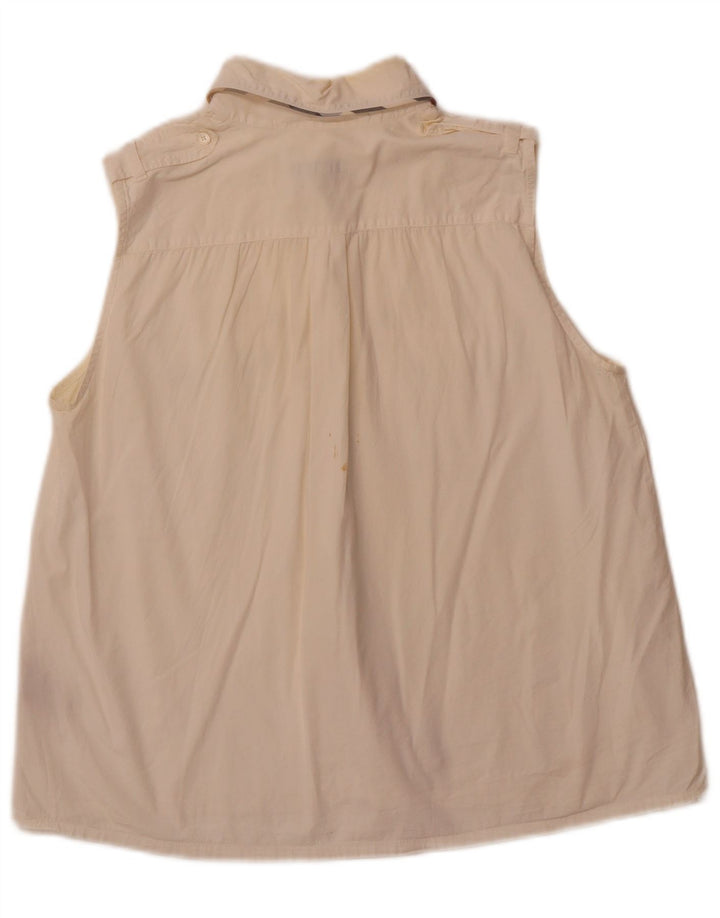 Camisa militar feminina sem mangas BURBERRY Reino Unido 14 grande algodão branco