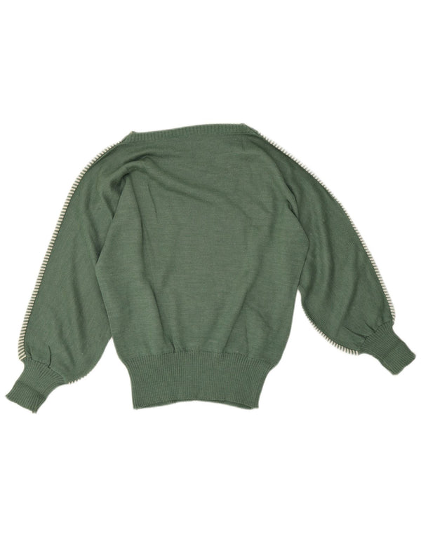 Suéter vintage feminino com gola canoa Reino Unido 16 listrado verde grande
