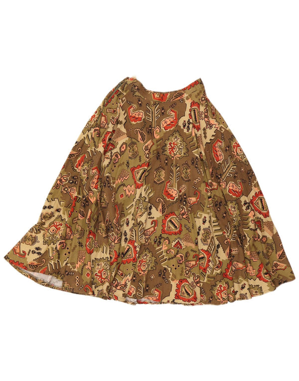 Saia larga feminina vintage 2XS W22 cáqui geométrica