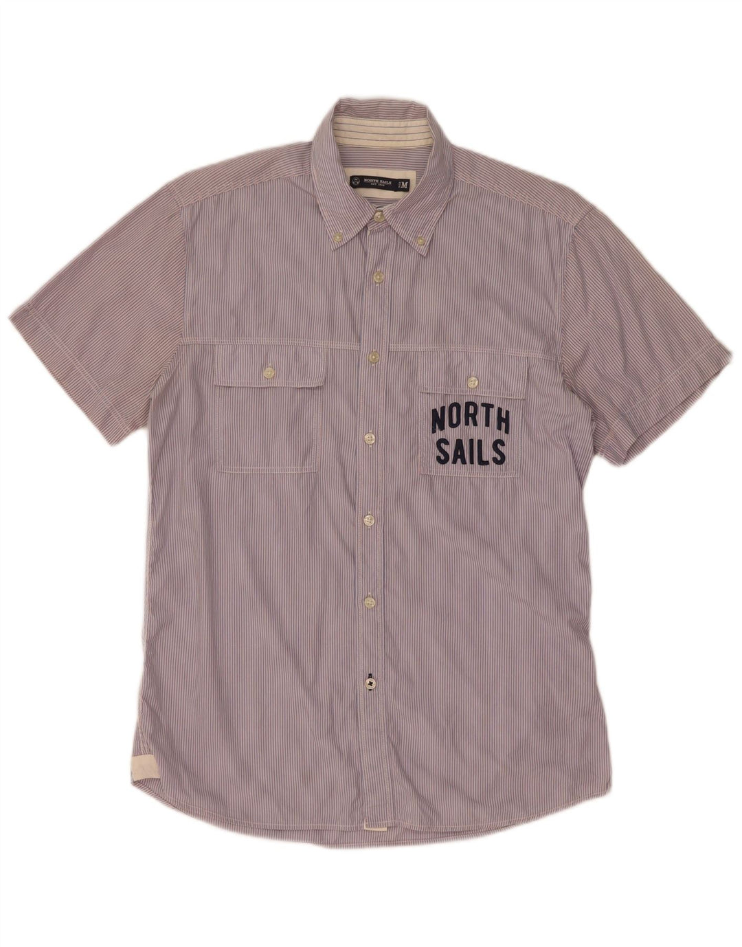 Camisa masculina estampada de manga curta North Sails algodão risca de giz azul médio