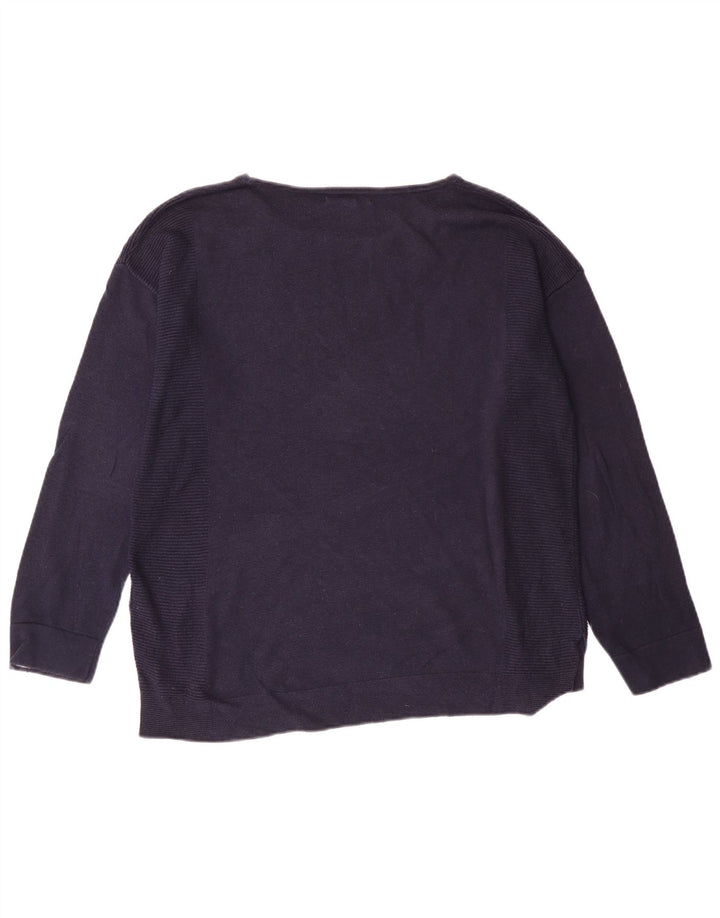 WHITE STUFF Suéter feminino com gola canoa Reino Unido 10 pequeno azul marinho