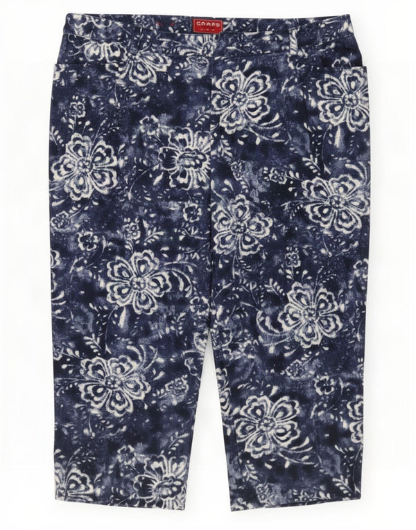 Calça feminina capri slim Chaps US 16 2XL W38 L21 azul floral algodão