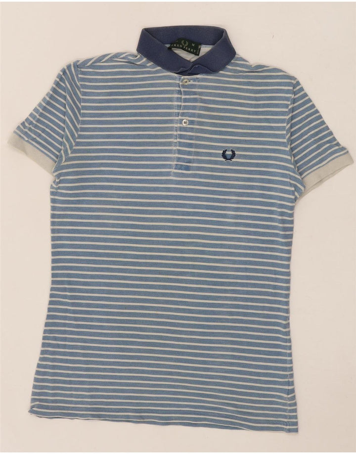 Camisa polo masculina Fred Perry de algodão listrado azul médio