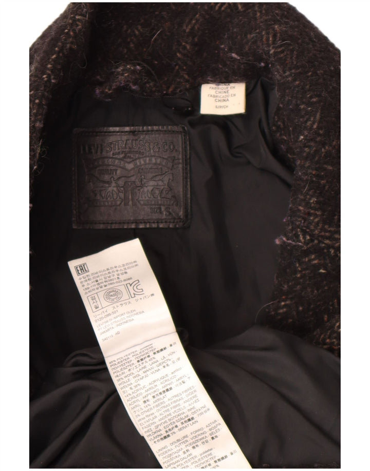 Sobretudo oversized feminino Levi's UK 10 pequeno poliéster espinha de peixe preto