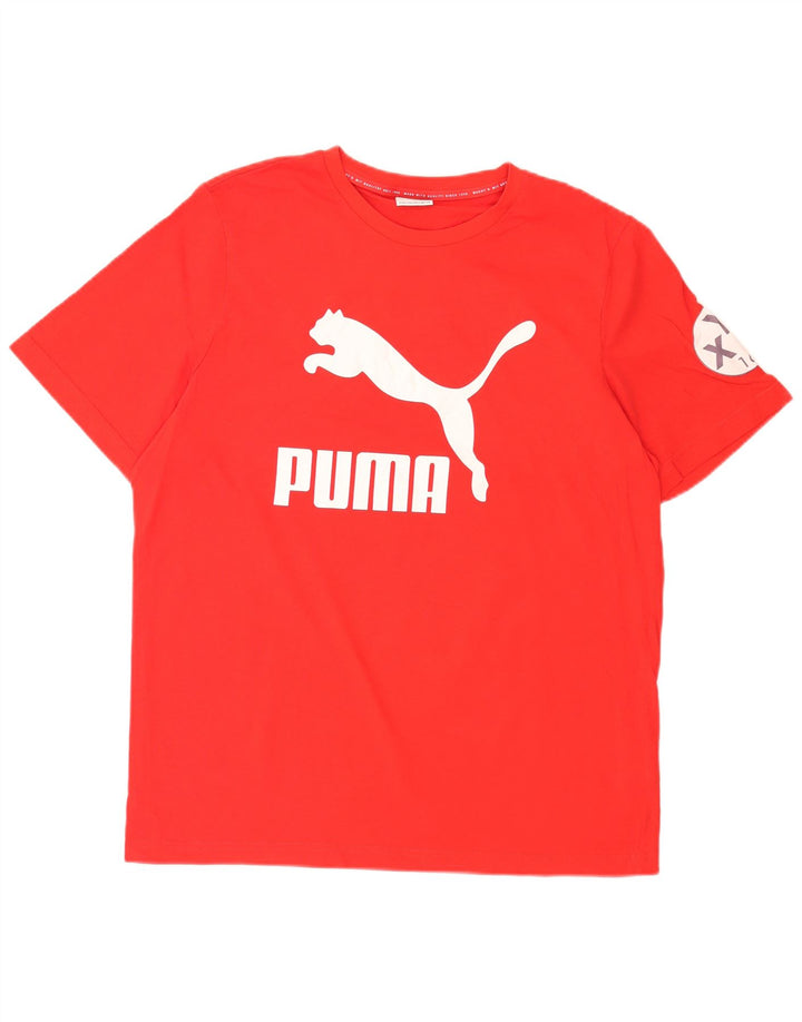 Puma Mens Graphic T-Shirt Top Grande Algodão Vermelho