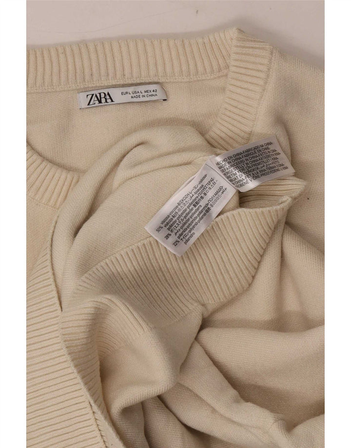 Zara Suéter masculino com gola redonda, grande viscose bege