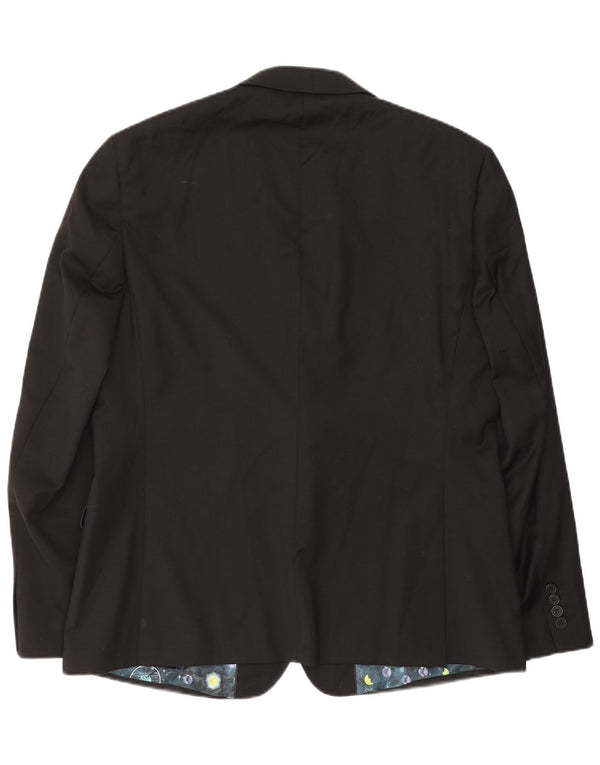 Jaqueta blazer masculina de 2 botões Ted Baker US 46 3XL lã preta