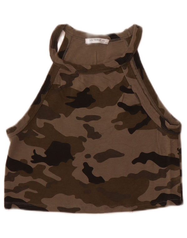 Zara Womens Crop Vest Top UK 14 Grande Camuflagem Cáqui