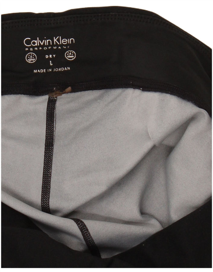 Calça legging feminina Calvin Klein UK 14 grande preta geométrica