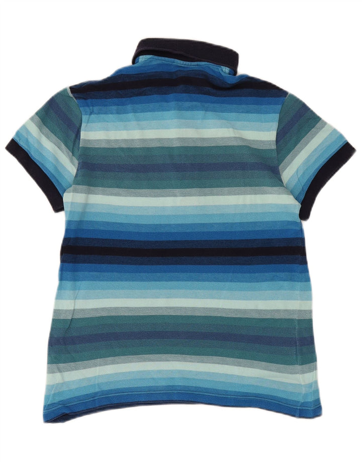 Camisa polo masculina Lacoste tamanho 3 pequeno algodão listrado azul