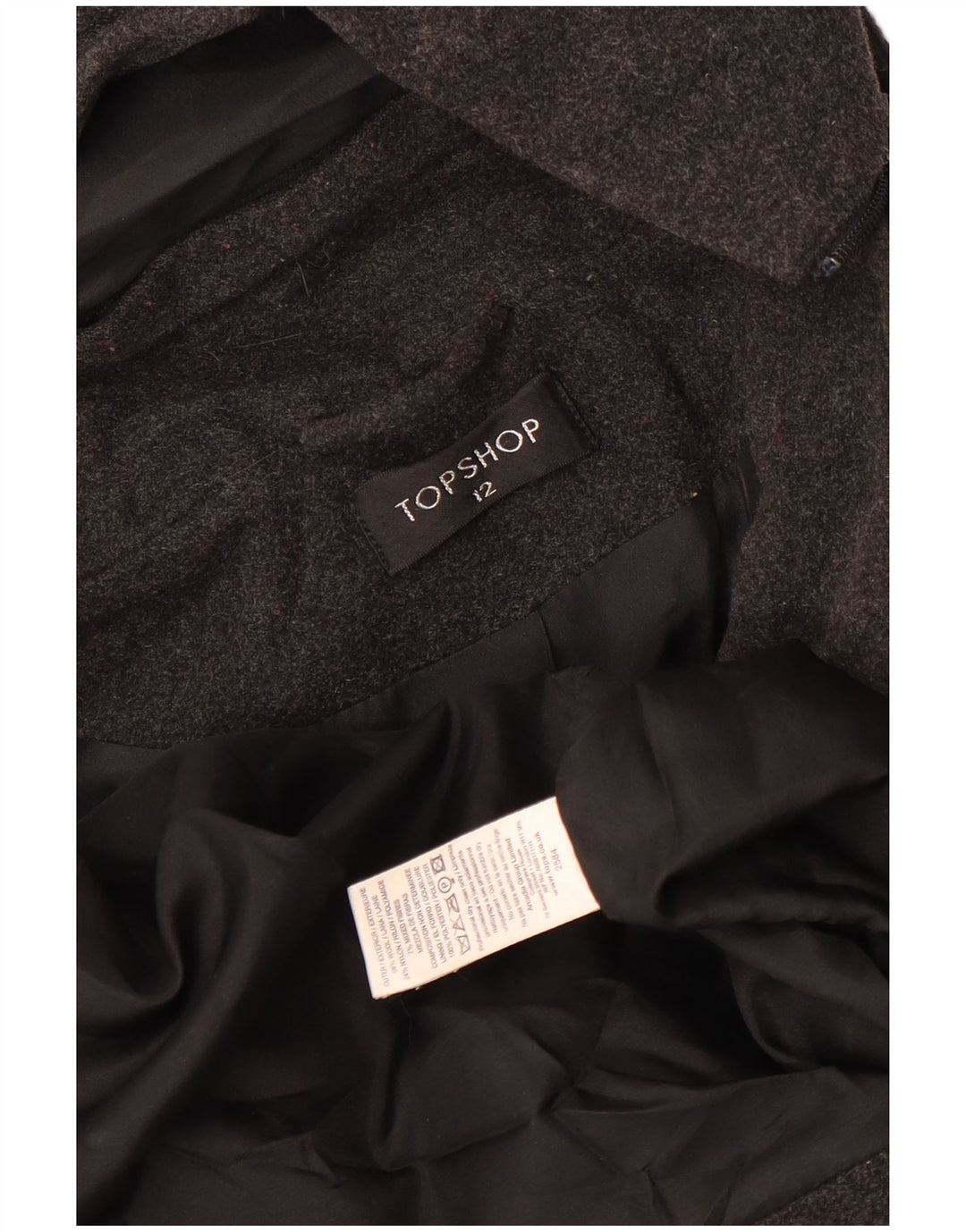 Sobretudo feminino com capuz Topshop UK 12 lã manchada cinza médio