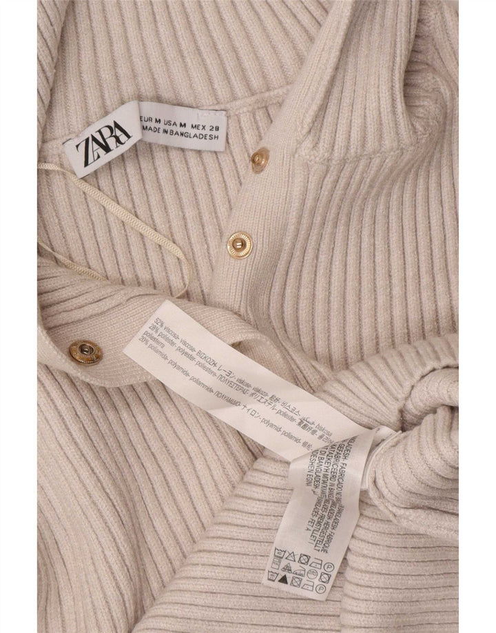 Zara Top curto feminino manga comprida Reino Unido 12 viscose branca média