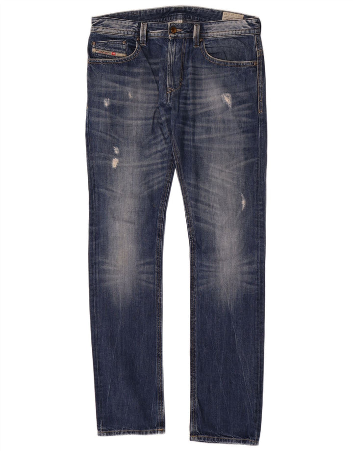 Jeans retos masculinos diesel desgastados W32 L34 algodão azul