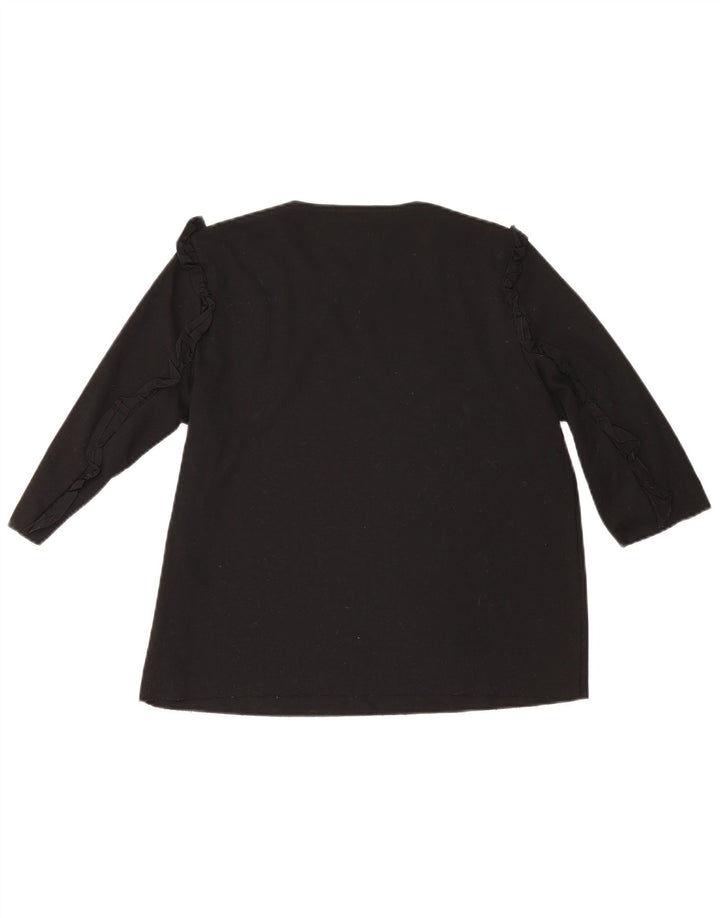 Top feminino Zara manga 3/4 Reino Unido 16 grande algodão preto