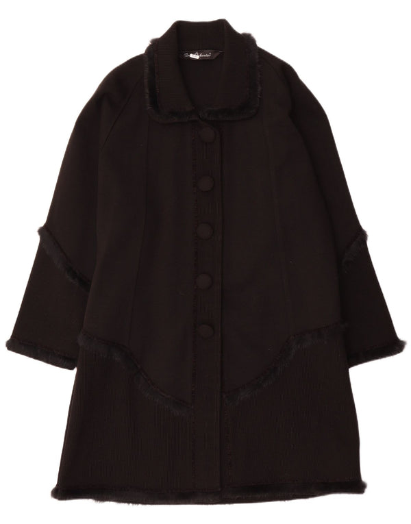 Sobretudo de malha vintage feminino UK 16 grande preto clássico