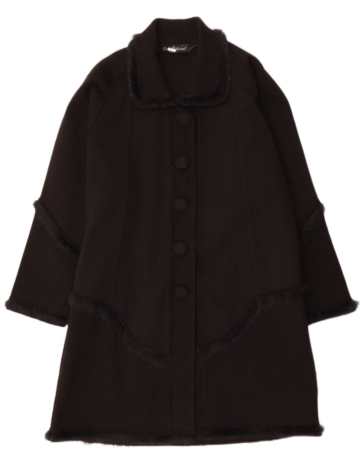 Sobretudo de malha vintage feminino UK 16 grande preto clássico