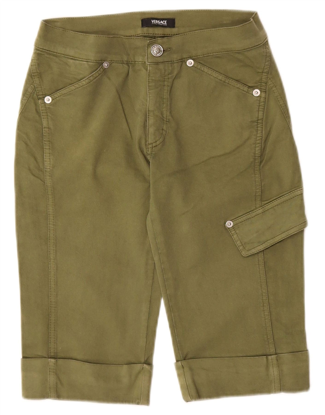 Shorts cargo feminino Versace IT 38 XS W24 algodão cáqui
