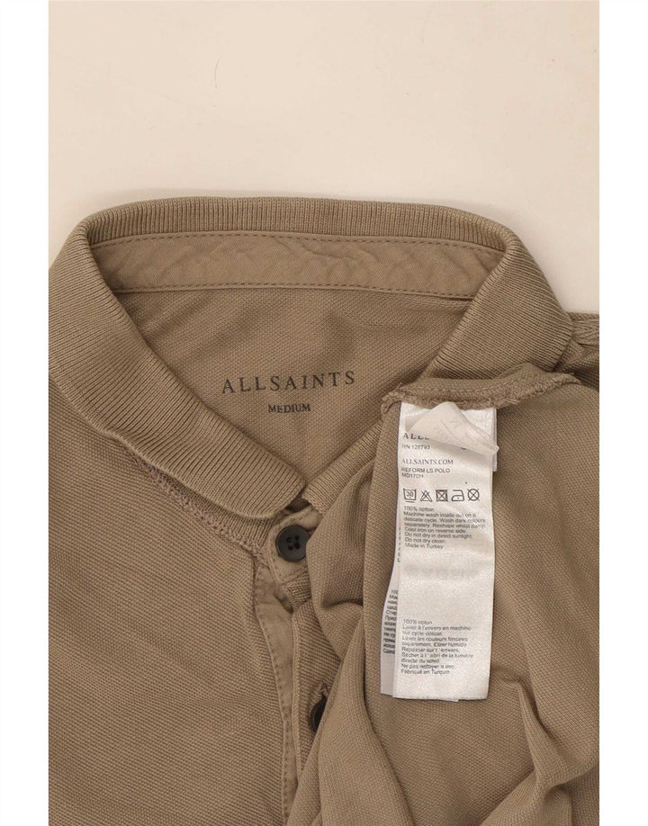 Camisa polo masculina de manga comprida All Saints algodão bege médio