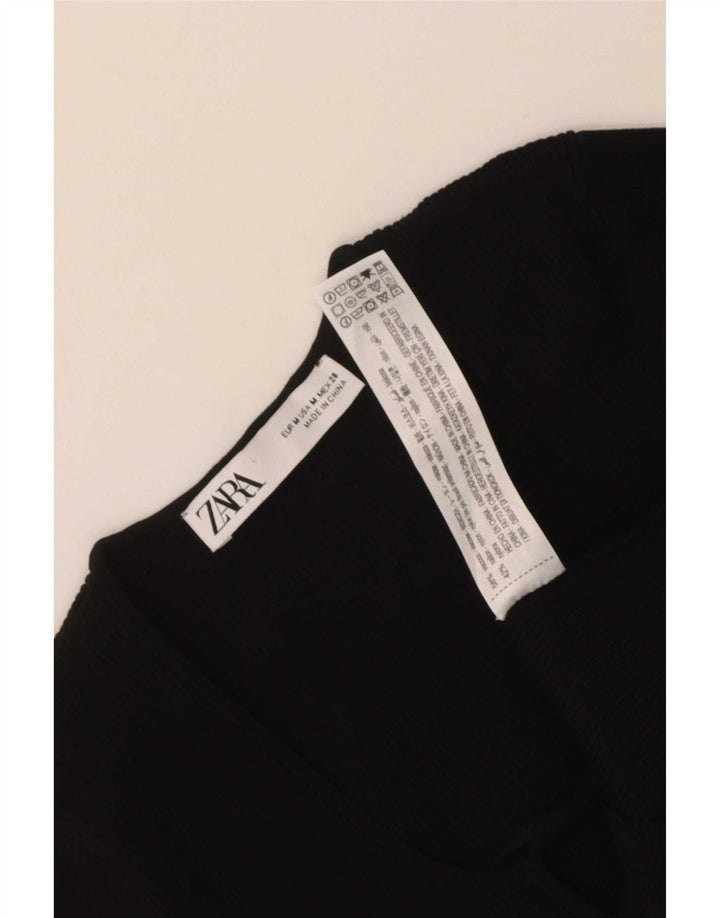 Zara Top curto feminino manga comprida Reino Unido 12 viscose preta média