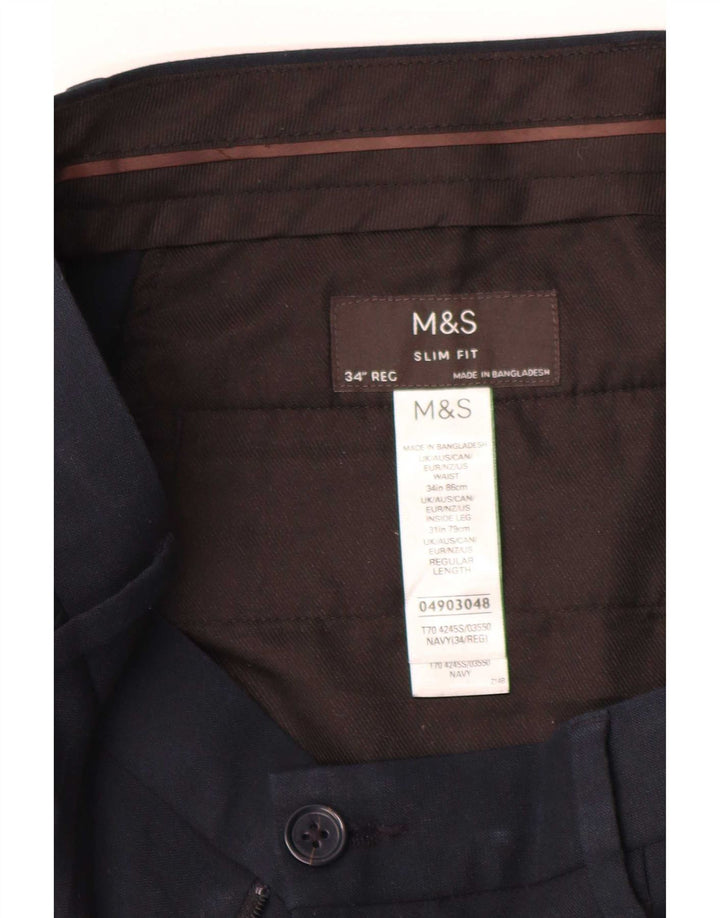 Calça masculina Marks & Spencer Slim Fit W34 L31 Poliéster Azul Marinho