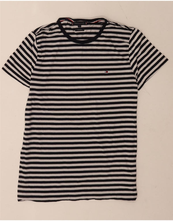 Camiseta masculina extra slim Tommy Hilfiger grande algodão listrado azul marinho