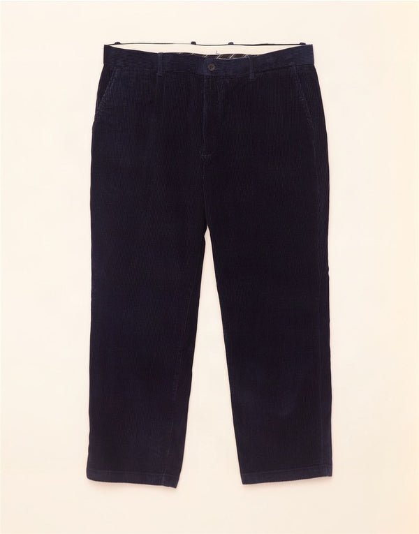 Calça masculina reta de veludo cotelê Marks & Spencer W38 L29 algodão azul marinho