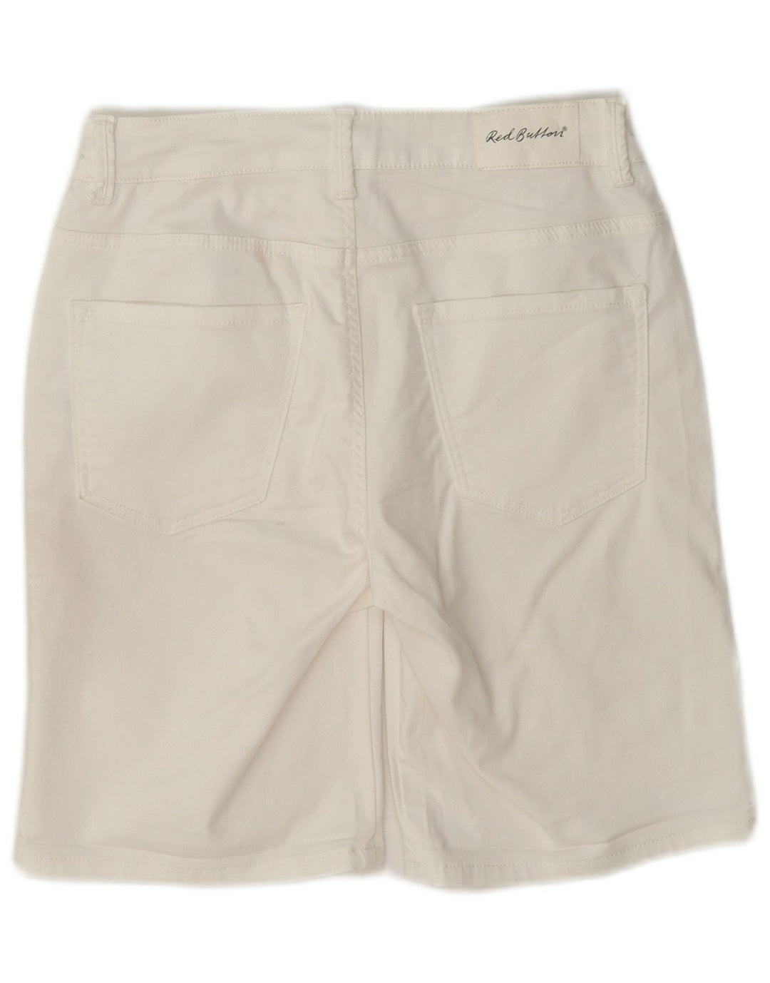 Shorts casuais femininos com botão vermelho UE 36 pequeno algodão W27 branco