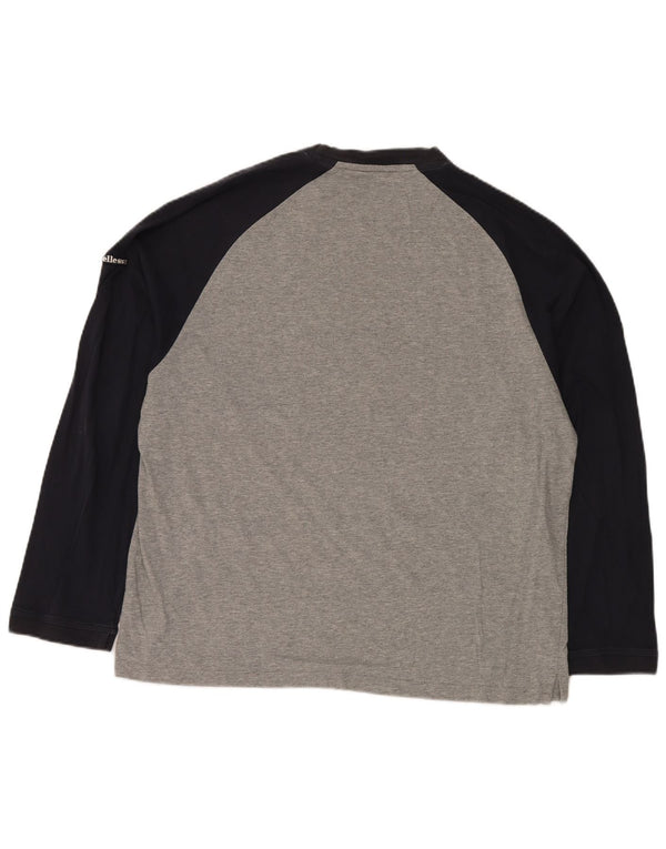 Top gráfico masculino ELLESSE manga comprida UK 46/48 XL cinza colorblock algodão