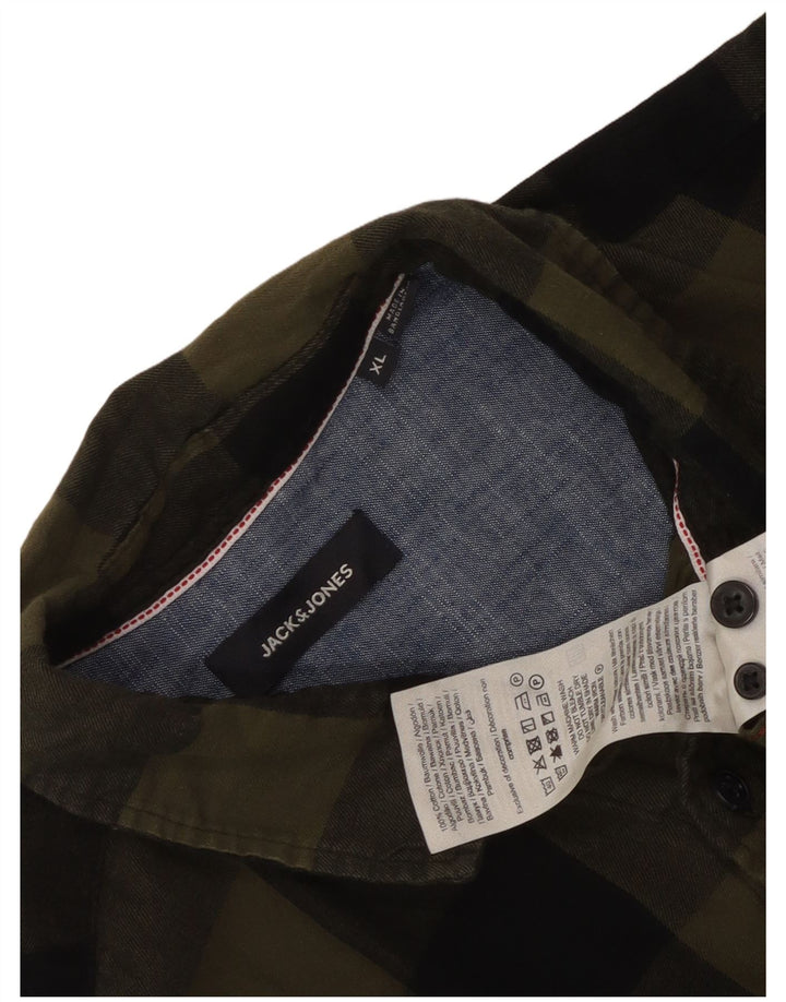 Camisa masculina de flanela Jack & Jones XL caqui xadrez algodão
