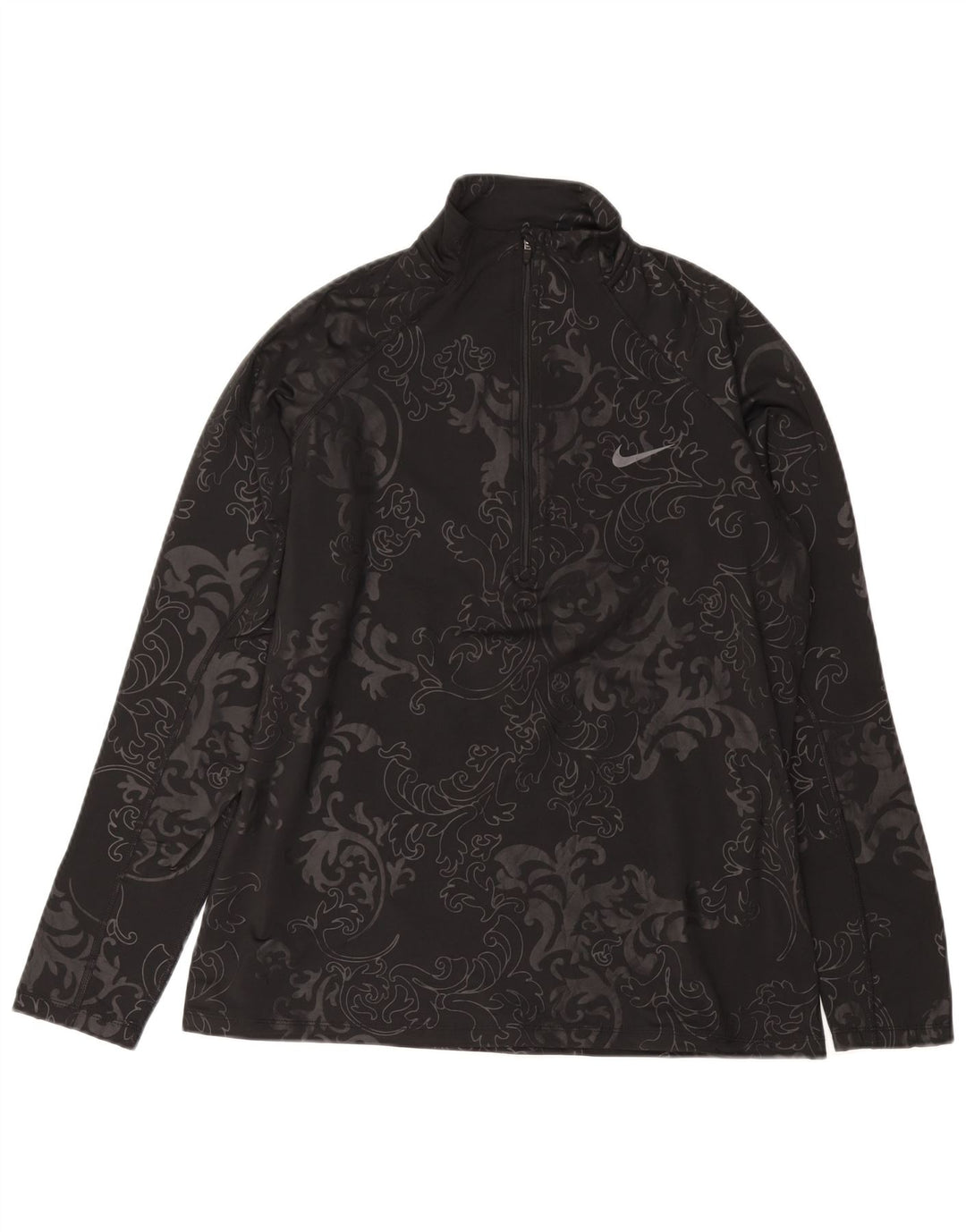 NIKE Womens Dri Fit Zip Neck Pullover Treino Top UK 18 XL Preto Paisley