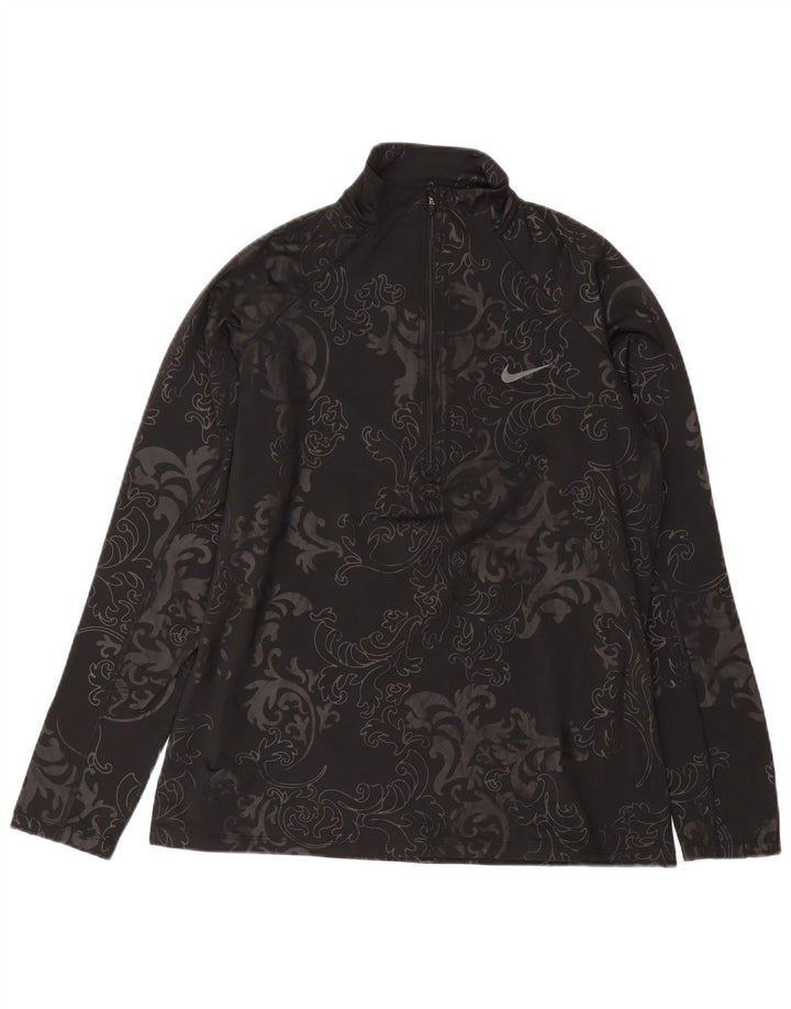 NIKE Womens Dri Fit Zip Neck Pullover Treino Top UK 18 XL Preto Paisley
