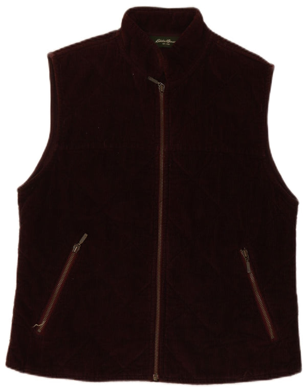 Colete feminino Eddie Bauer acolchoado de veludo cotelê UK 12 algodão marrom médio
