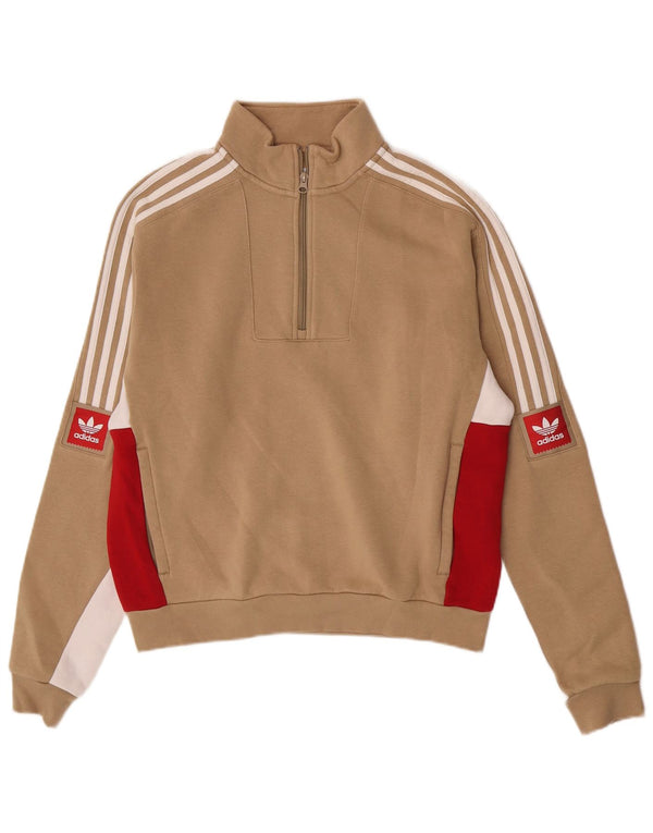 Adidas masculino solto ajuste moletom gráfico jumper pequeno bege colorblock