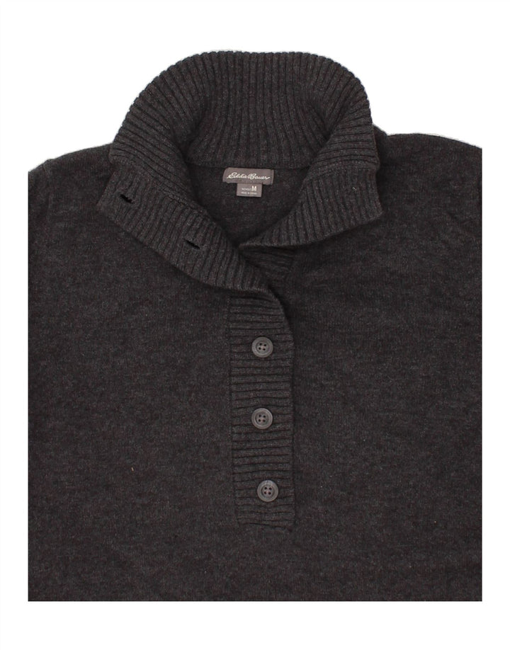 EDDIE BAUER Womens Button Neck Jumper Sweater UK 14 Medium Grey Cotton Vintage Eddie Bauer and Second-Hand Eddie Bauer from Messina Hembry 