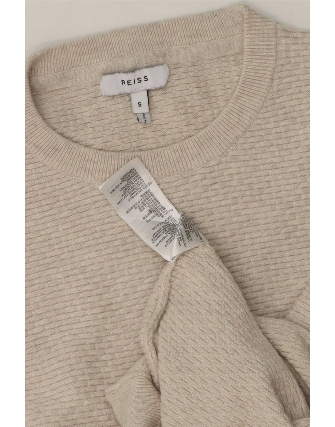 Suéter masculino Reiss com gola redonda e algodão bege pequeno