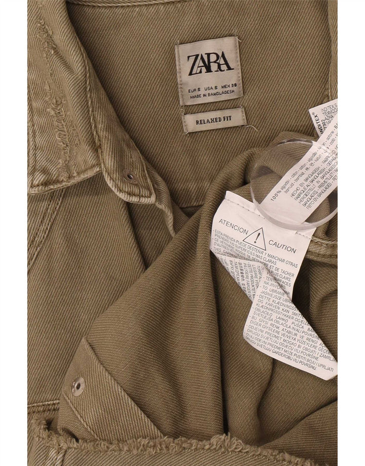 Camisa jeans masculina Zara com ajuste relaxado e desgastado pequeno algodão cáqui